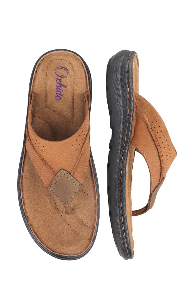 Tan Leather Comfort Slipper-01524 Brown Oxhide