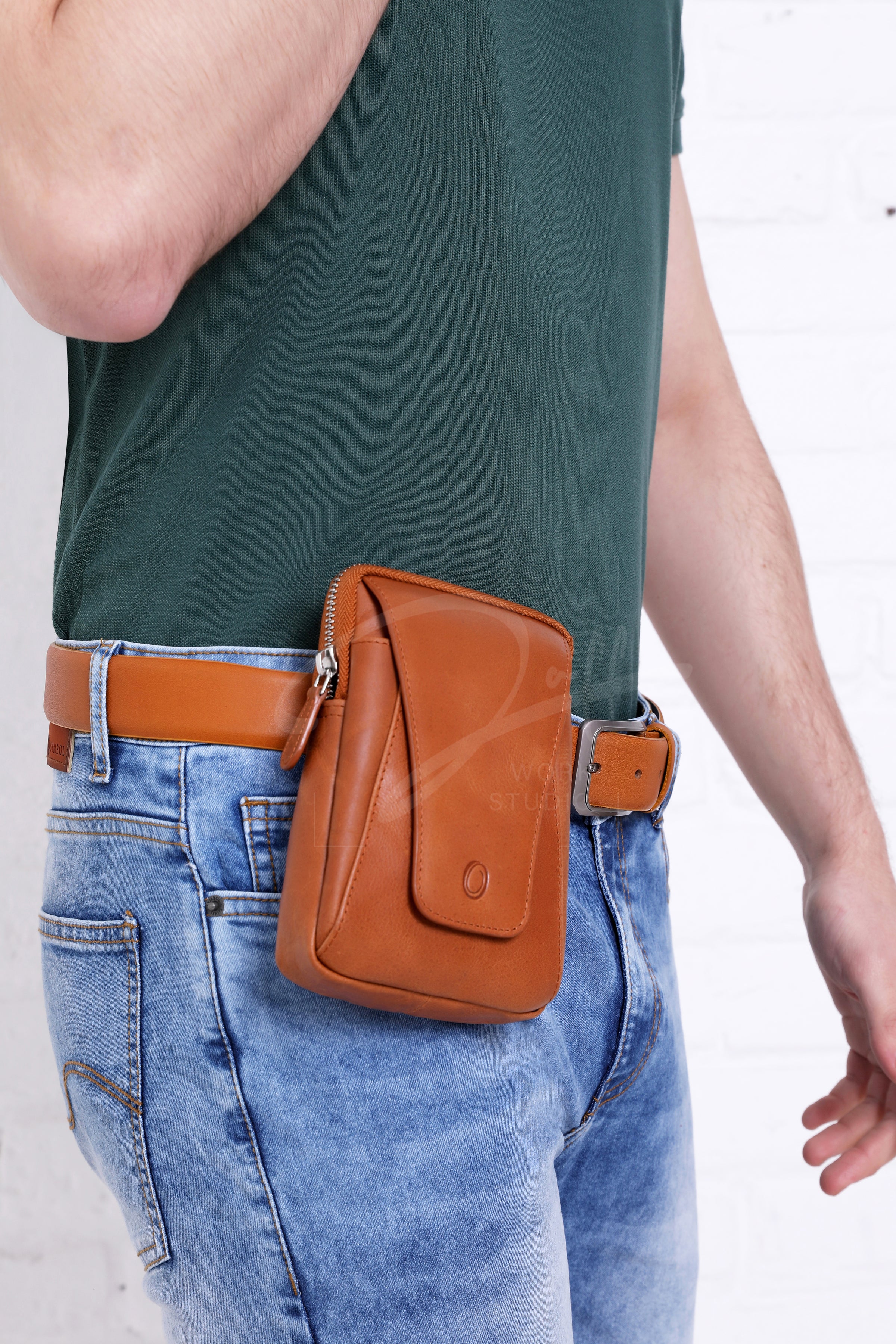 Belt Pouch - Leather Belt Pouch For Men - Small Leather Pouch -  Leather Bag - J0070 Brown