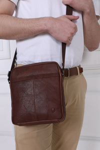 Leather Messenger Bag - Full Grain Leather Sling Bag -Leather Sling Bag for Men Brown  - Oxhide J0049