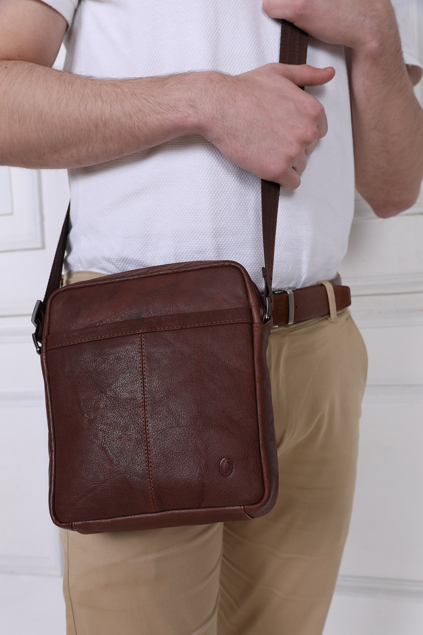 Leather Messenger Bag - Full Grain Leather Sling Bag -Leather Sling Bag for Men Brown  - Oxhide J0049