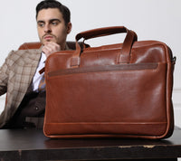 Oxhide Vintage Mens Leather Laptop office Bag -Executive Brown - J0068