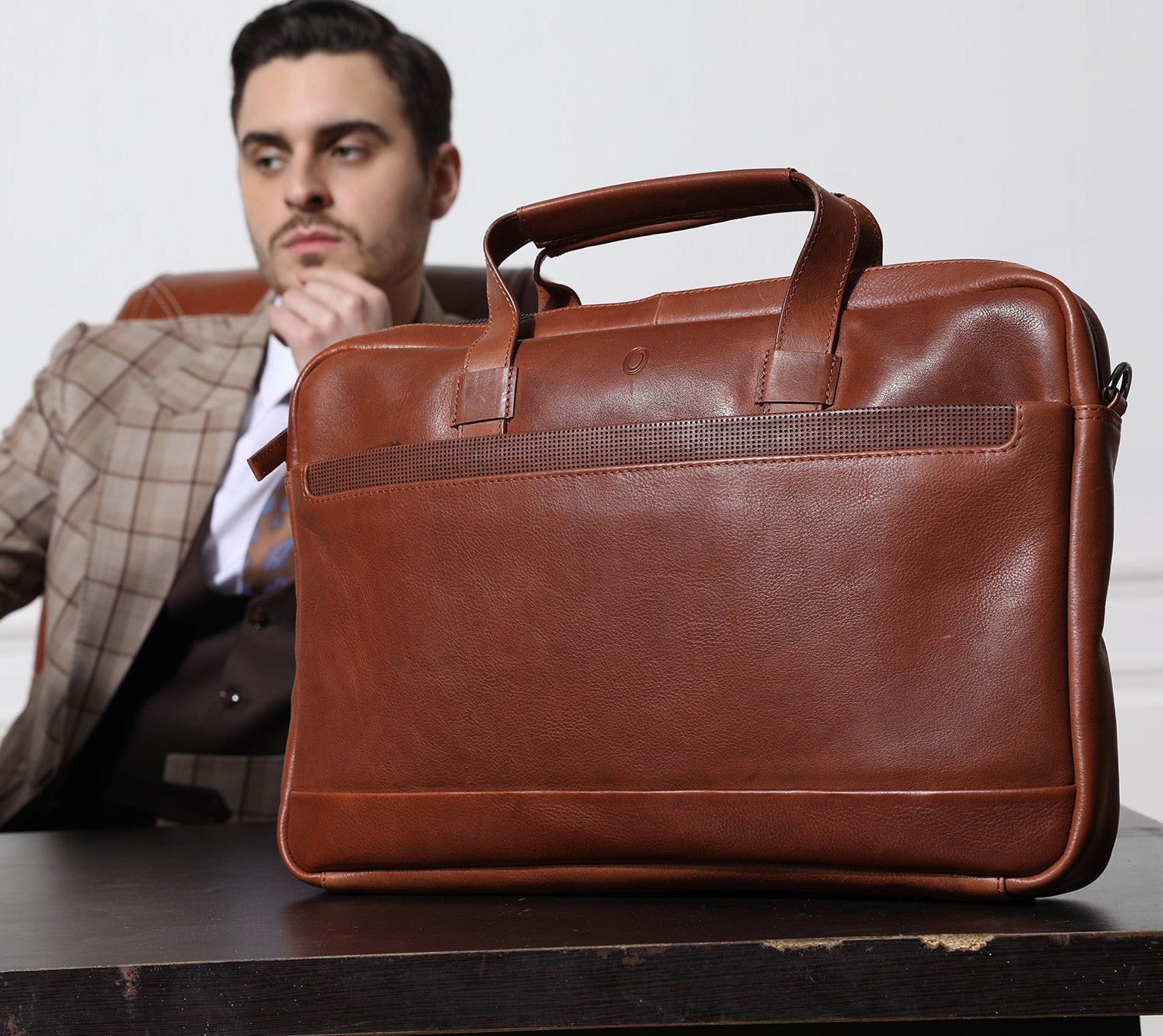 Oxhide Vintage Mens Leather Laptop office Bag -Executive Brown - J0068