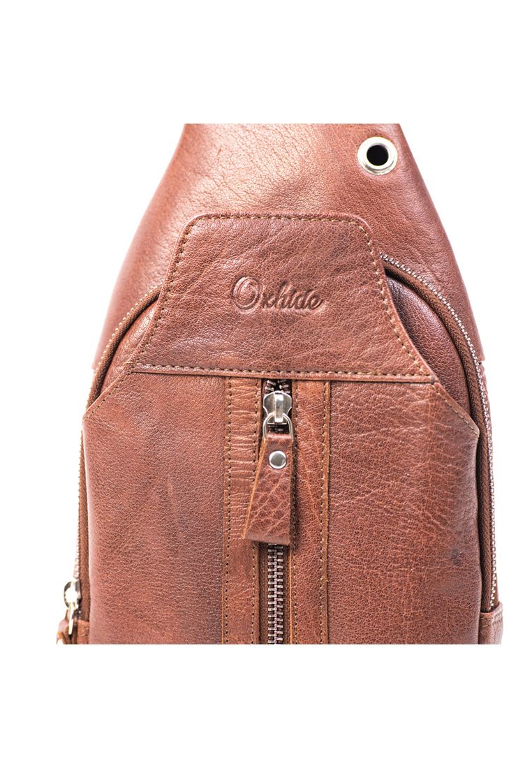 Oxhide Leather Men's Chest Bag - Travel Bag - Bikers Bag - Lightweight Anti-Theft Bag - Oxhide 10026 Brown