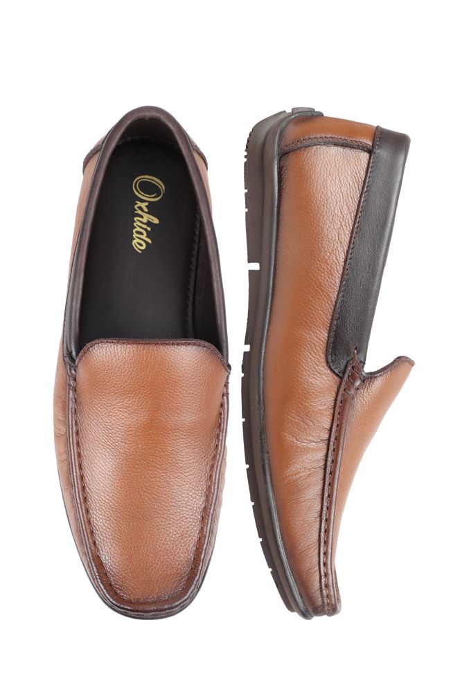 Brown Leather Slip-On Shoes-TR 1402 TAN