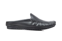 Black Leather Back-Open Slip-On Shoes -TR 1406 BLACK