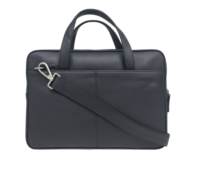 Oxhide Vintage Leather SLIM Laptop black Bag -Minimalist Black - J0066