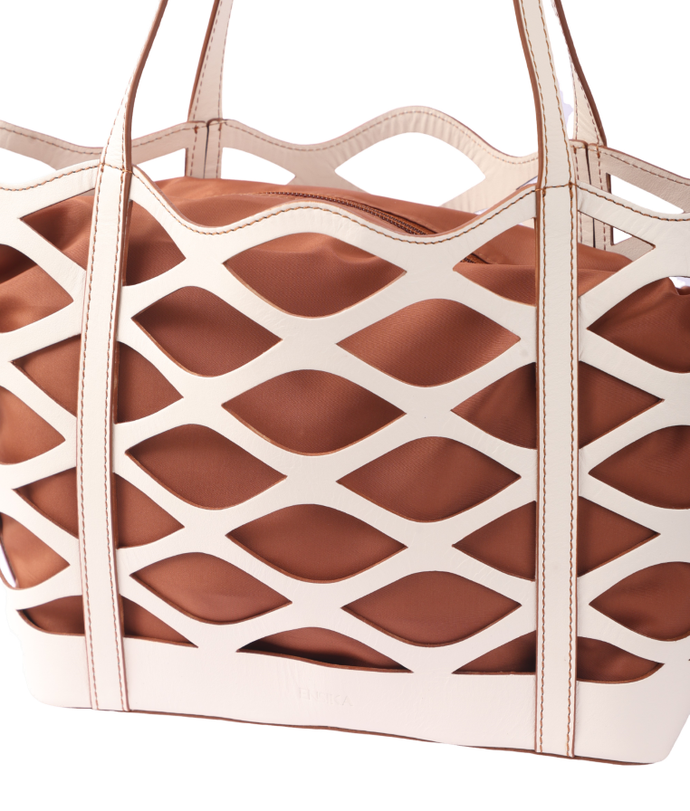 Real Leather Satchel in Leaf Cut Dual Shade Oxhide SDB2-WHITE