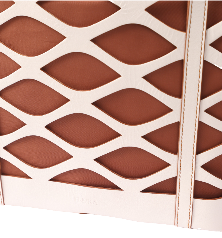 Real Leather Satchel in Leaf Cut Dual Shade Oxhide SDB2-WHITE