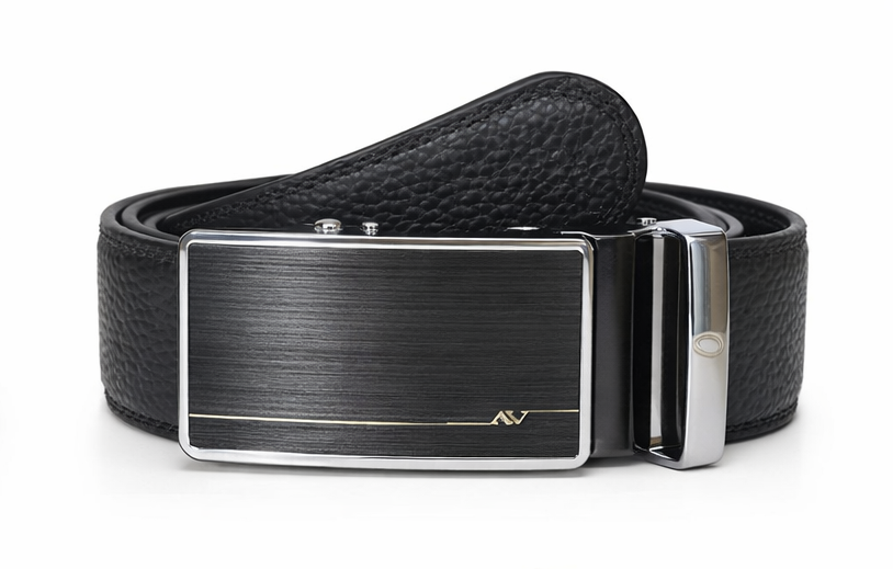 Mens Automatic Leather Belt - Full Grain Leather Ratchet Belt - Men Leather Belt with Auto Lock Buckle - TRACK BELT - Belt without hole -ABB9H Black Oxhide