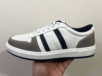 White, Grey & Black Leather Casual Sneakers -BOM-CS1-WHT