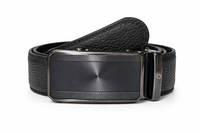 Mens Automatic Leather Belt - Full Grain Leather Ratchet Belt - Men Leather Belt with Auto Lock Buckle - TRACK BELT - Belt without hole -ABB6H Black Oxhide