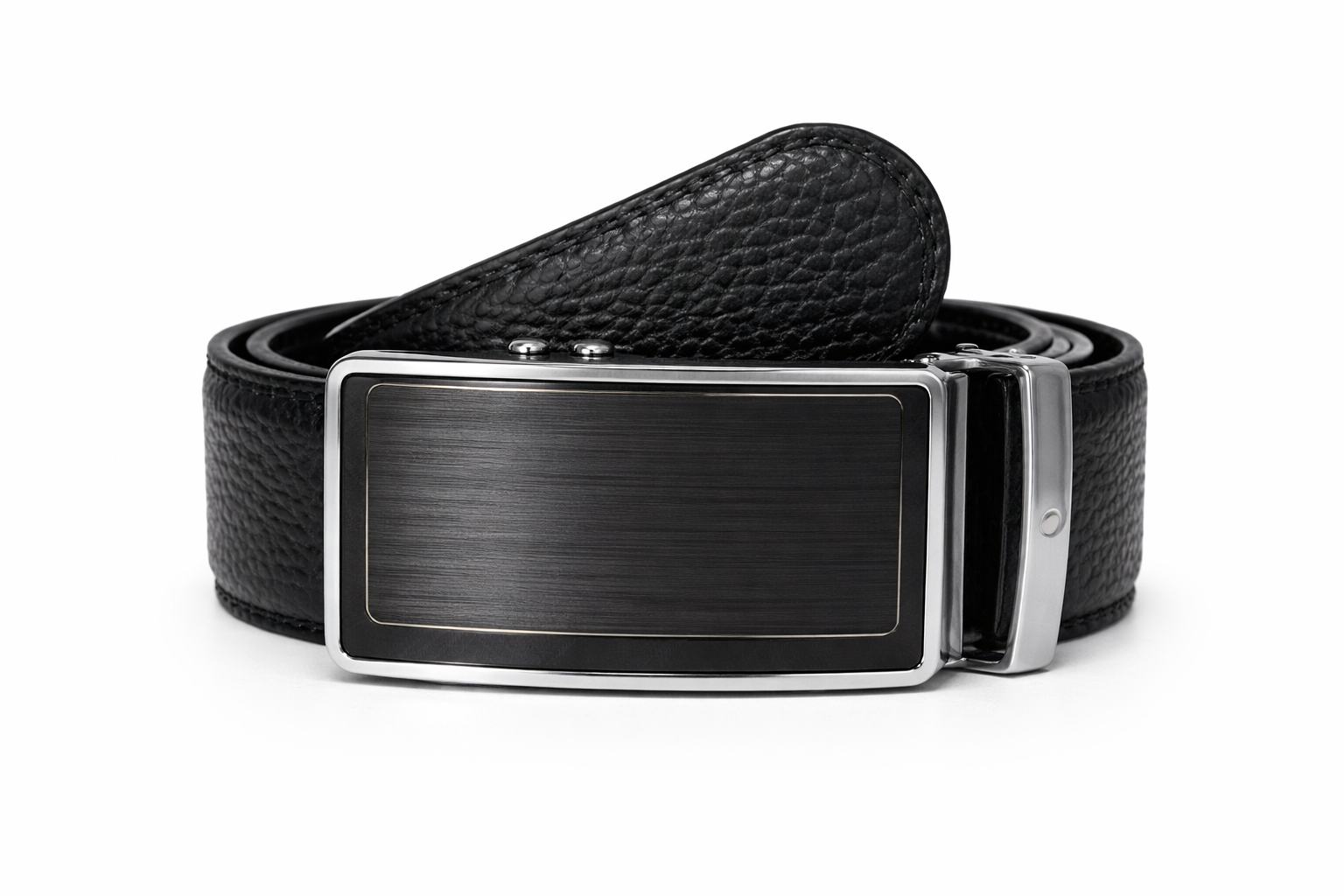 Mens Automatic Leather Belt - Full Grain Leather Ratchet Belt - Men Leather Belt with Auto Lock Buckle - TRACK BELT - Belt without hole -ABB5H Black Oxhide