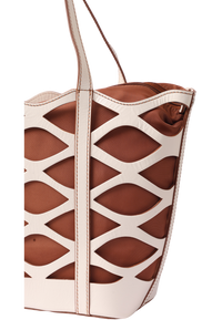 Real Leather Satchel in Leaf Cut Dual Shade Oxhide SDB2-WHITE