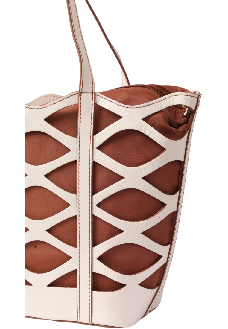 Real Leather Satchel in Leaf Cut Dual Shade Oxhide SDB2-WHITE