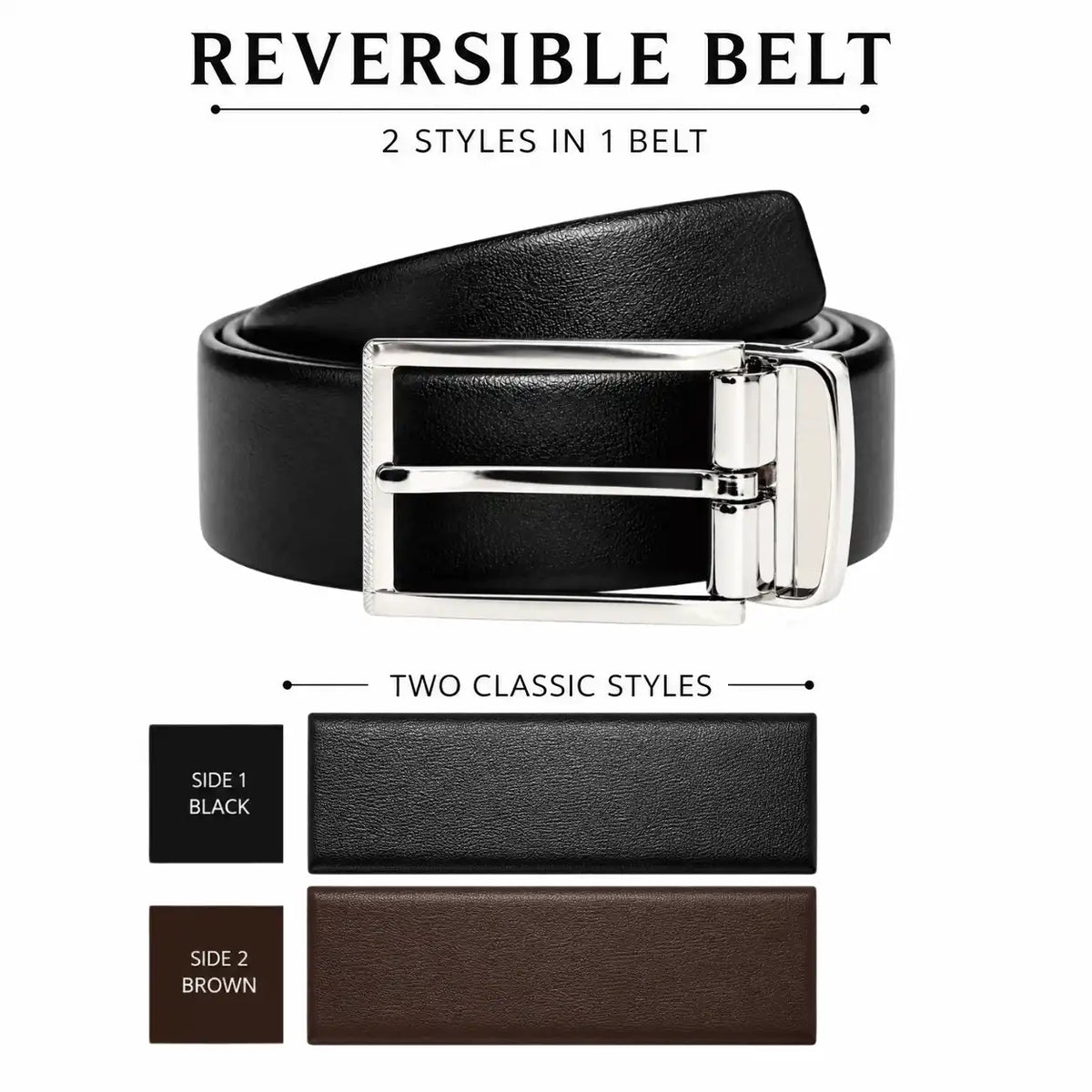Reversible Leather Belt - 2 in 1 - Black and Brown Leather Oxhide R4