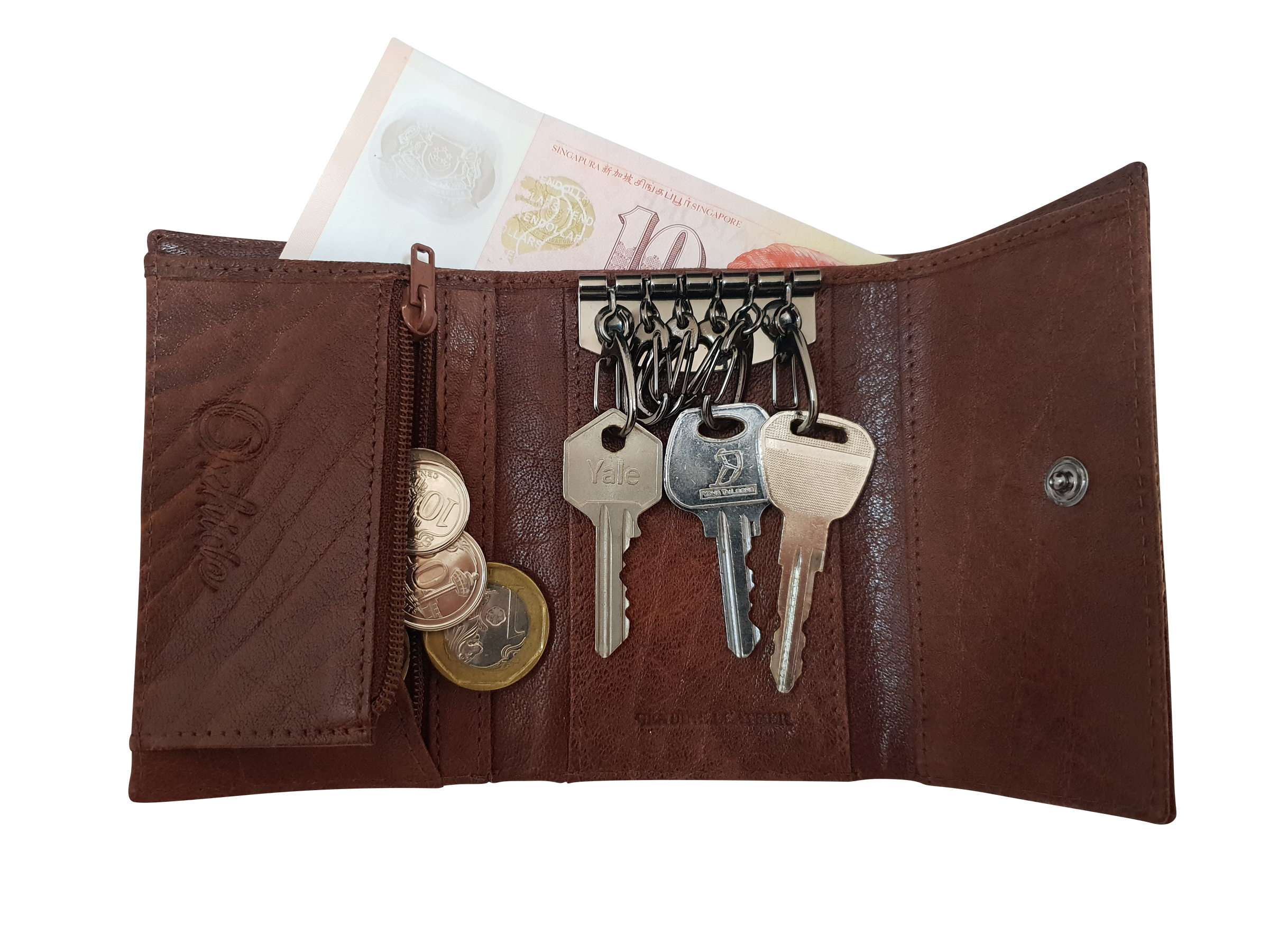Key Wallet Coin Pouch - Leather Key Pouch - Leather Coin Pouch - Leather Coin Case - Oxhide J0023 Brown