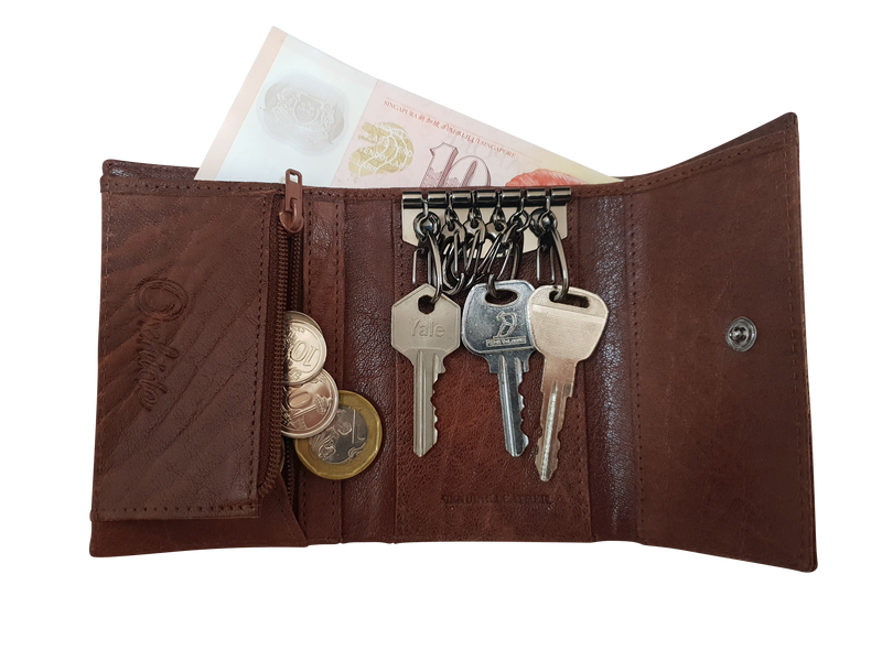 Key Wallet Coin Pouch - Leather Key Pouch - Leather Coin Pouch - Leather Coin Case - Oxhide J0023 Brown
