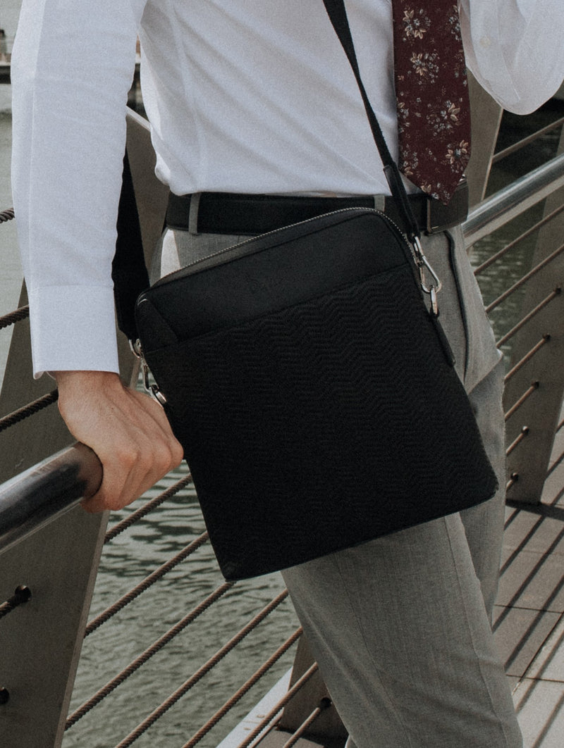 Premium Leather Messenger Bag - Full Grain Leather Sling Bag - Leather Bag for Men CR10 BLACK