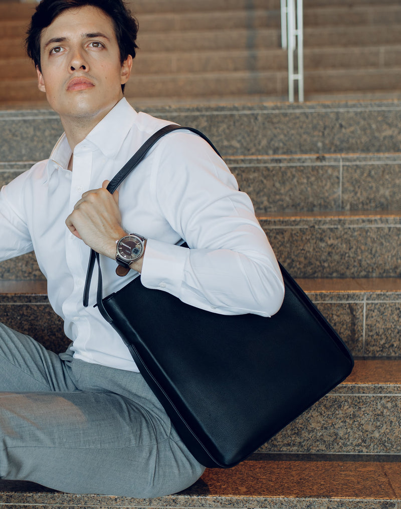 Oxhide Sling Laptop Bag Unisex - J0090 Black