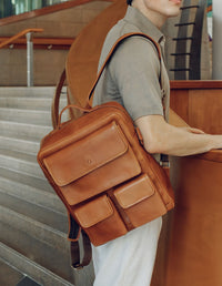 Leather Backpack - Full Grain Leather Backpack - Leather Rucksack - Leather Laptop Backpack for Men - Backpack Vintage Oil Leather Brown - Oxhide Small Adventure VIN1003