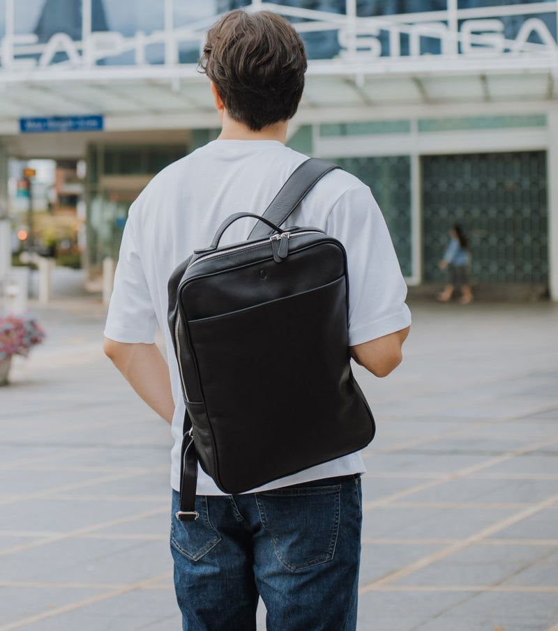 Full Grain Leather Backpack - Leather Rucksack - Leather Laptop Backpack for Men- Oxhide BLACK J0080