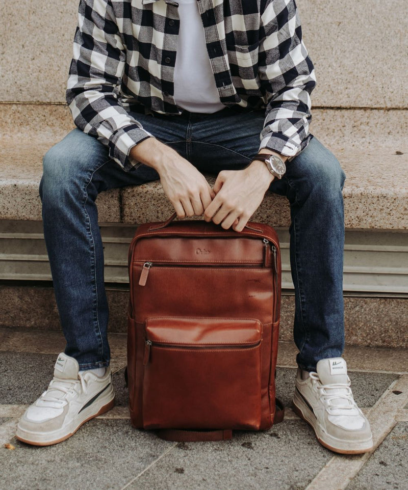 Oxhide Leather Backpack - Full Grain Leather Backpack Brown Laptop Backpack -SD01