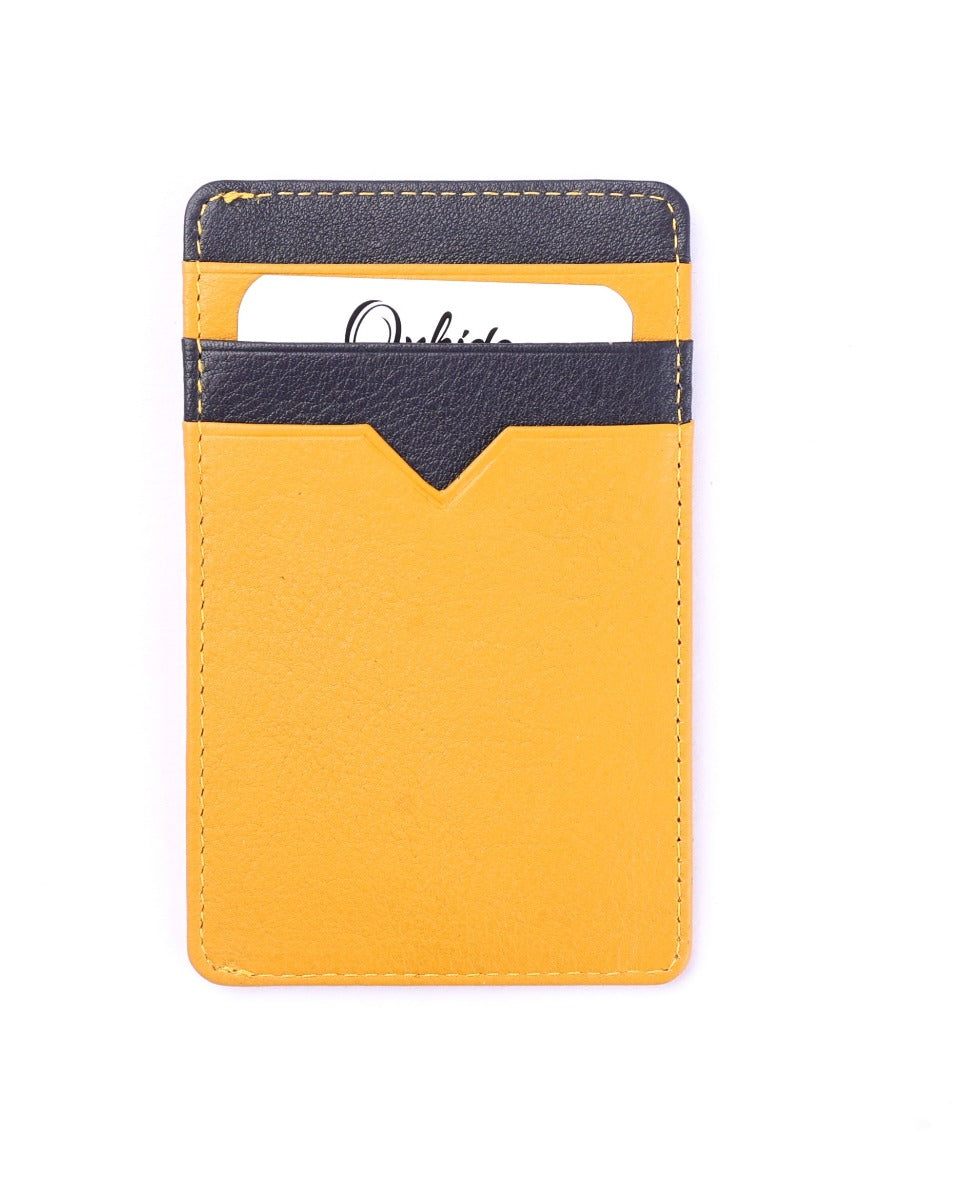 Card Holder Black vertical Grain Leather-3601 YLW