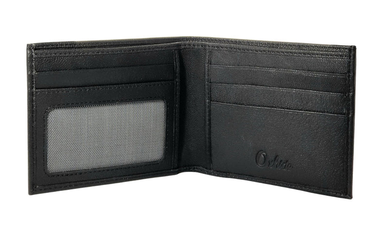 Wallet Men Black - Bifold Lucky  Wallet- Full Grain Leather Wallet with NO HOLE- Black Wallet - 3704