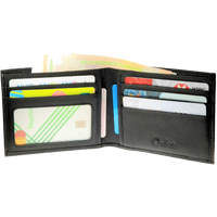 Wallet Men Black - Bifold Lucky  Wallet- Full Grain Leather Wallet with NO HOLE- Black Wallet - 3704