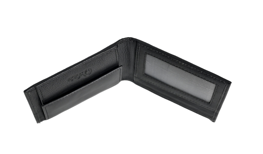 Wallet Men Black with coin pouch - Bifold Lucky Wallet- Full Grain Leather Wallet with NO HOLE- Black Wallet - 3704CP Oxhide