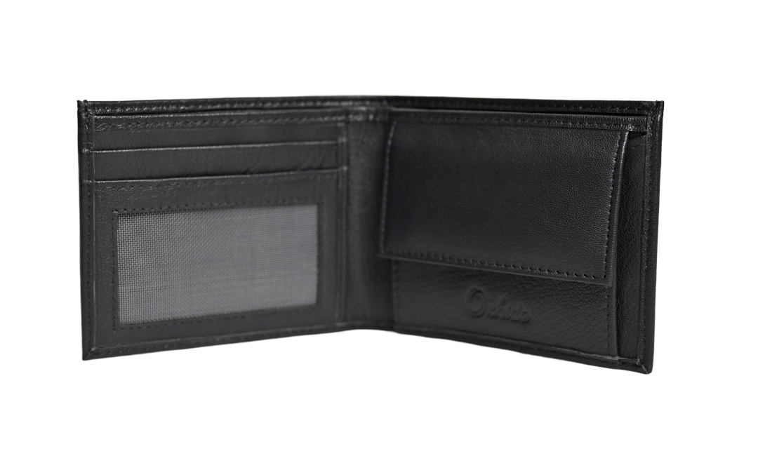 Wallet Men Black with coin pouch - Bifold Lucky Wallet- Full Grain Leather Wallet with NO HOLE- Black Wallet - 3704CP Oxhide
