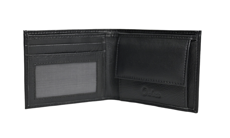 Wallet Men Black with coin pouch - Bifold Lucky Wallet- Full Grain Leather Wallet with NO HOLE- Black Wallet - 3704CP Oxhide