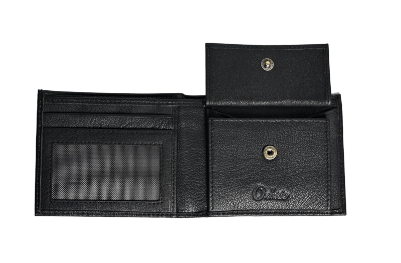 Wallet Men Black with coin pouch - Bifold Lucky Wallet- Full Grain Leather Wallet with NO HOLE- Black Wallet - 3704CP Oxhide