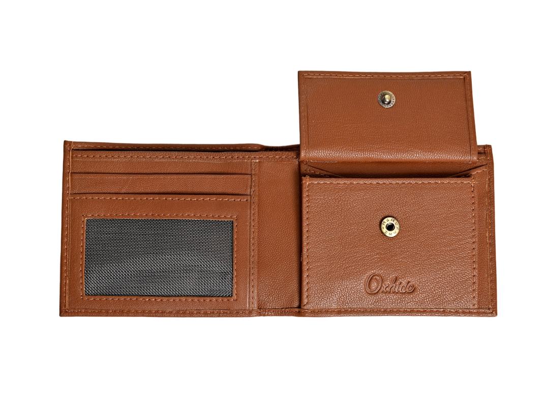 Wallet Men Brown with coin pouch - Bifold Lucky Wallet- Full Grain Leather Wallet with NO HOLE- Brown Wallet - 3704CP Oxhide