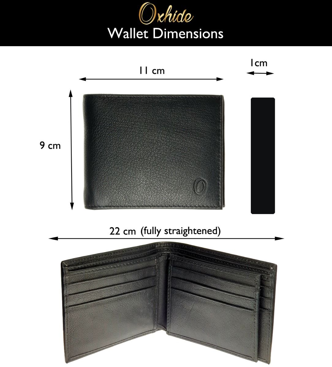 Wallet Men Black - Bifold Lucky  Wallet- Full Grain Leather Wallet with NO HOLE- Black Wallet - Oxhide 3851 Black