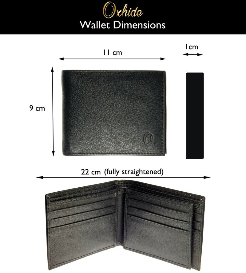 Wallet Men Black - Bifold Lucky  Wallet- Full Grain Leather Wallet with NO HOLE- Black Wallet - Oxhide 3851 Black