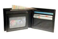 Wallet Men Black - Bifold Lucky  Wallet- Full Grain Leather Wallet with NO HOLE- Black Wallet - Oxhide 3851 Black