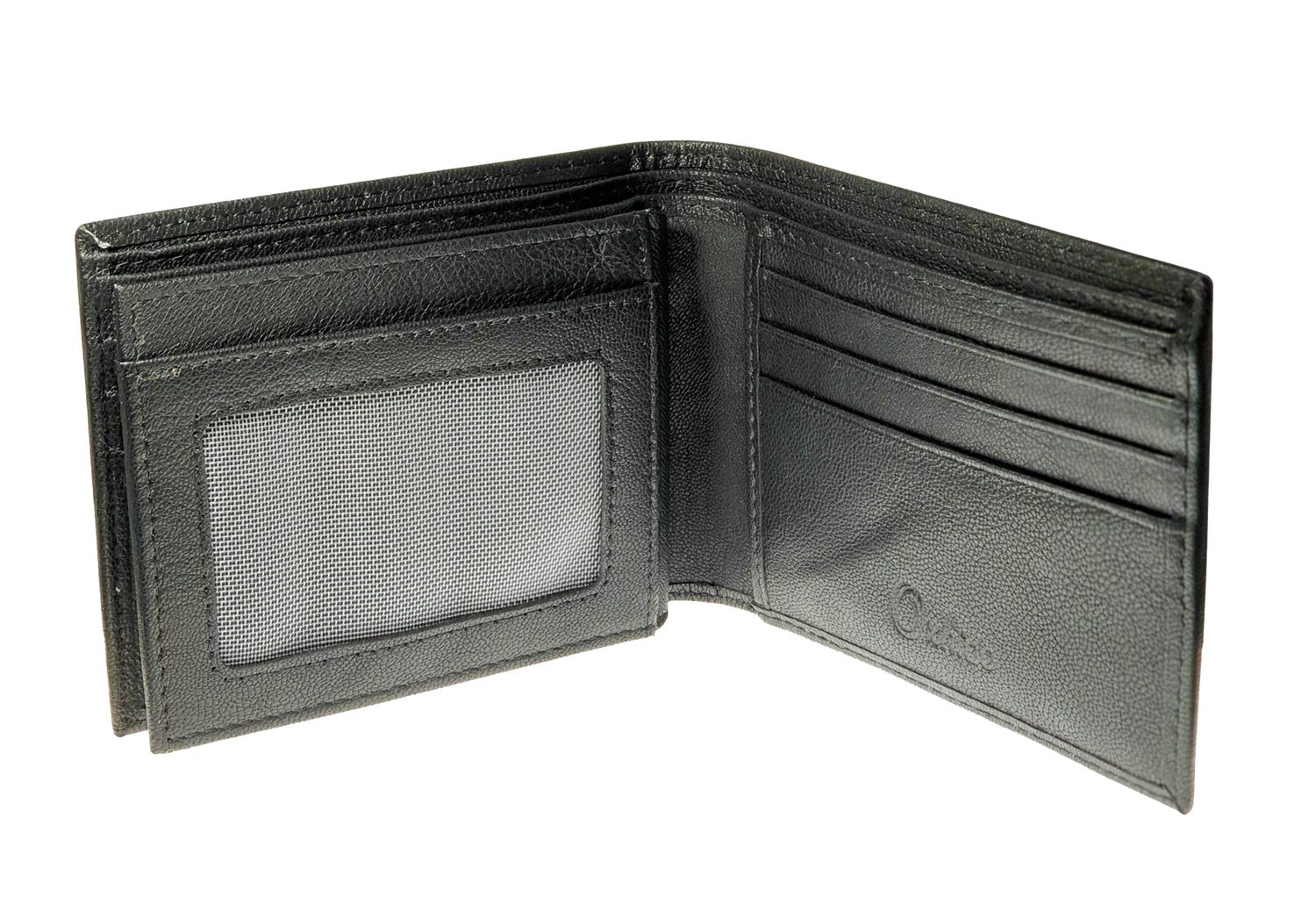 Wallet Men Black - Bifold Lucky  Wallet- Full Grain Leather Wallet with NO HOLE- Black Wallet - Oxhide 3851 Black