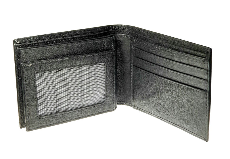 Wallet Men Black - Bifold Lucky  Wallet- Full Grain Leather Wallet with NO HOLE- Black Wallet - Oxhide 3851 Black