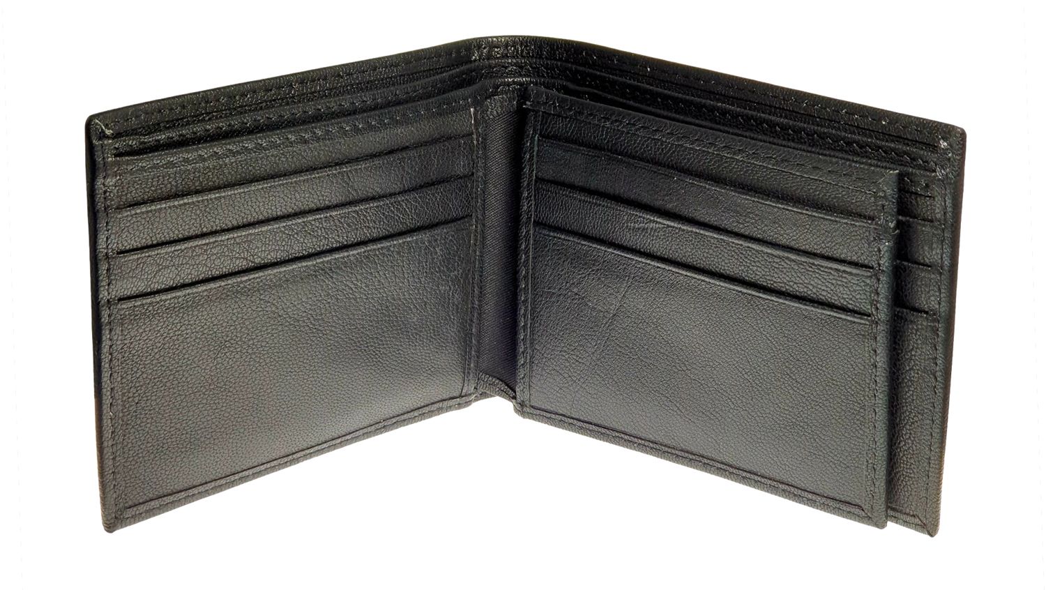 Wallet Men Black - Bifold Lucky  Wallet- Full Grain Leather Wallet with NO HOLE- Black Wallet - Oxhide 3851 Black