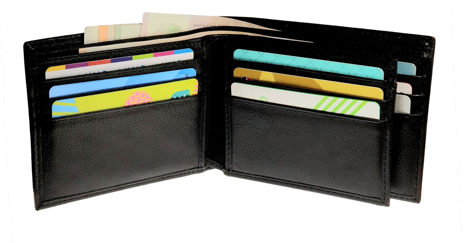 Wallet Men Black - Bifold Lucky  Wallet- Full Grain Leather Wallet with NO HOLE- Black Wallet - Oxhide 3851 Black
