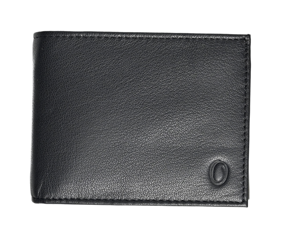 Wallet Men Black with coin pouch - Bifold Lucky Wallet- Full Grain Leather Wallet with NO HOLE- Black Wallet - Oxhide 3851CP Black