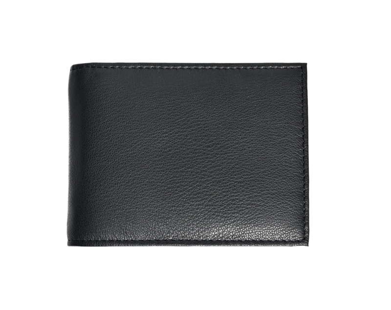 Wallet Men Black - Bifold Lucky  Wallet- Full Grain Leather Wallet with NO HOLE- Black Wallet - 3704
