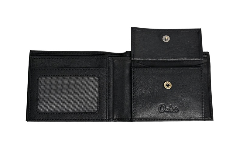 Wallet Men Black with coin pouch - Bifold Lucky Wallet- Full Grain Leather Wallet with NO HOLE- Black Wallet - Oxhide 3851CP Black