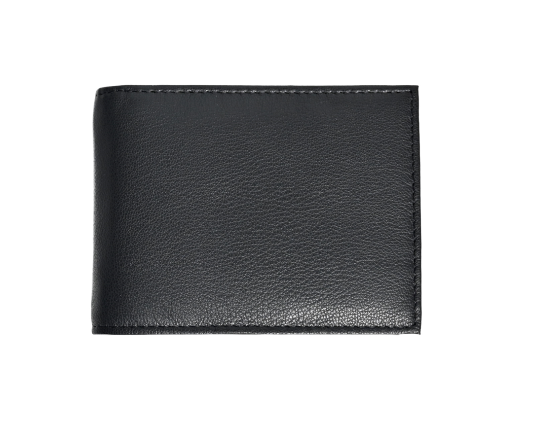 Wallet Men Black with coin pouch - Bifold Lucky Wallet- Full Grain Leather Wallet with NO HOLE- Black Wallet - Oxhide 3851CP Black