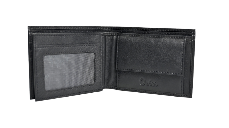 Wallet Men Black with coin pouch - Bifold Lucky Wallet- Full Grain Leather Wallet with NO HOLE- Black Wallet - Oxhide 3851CP Black