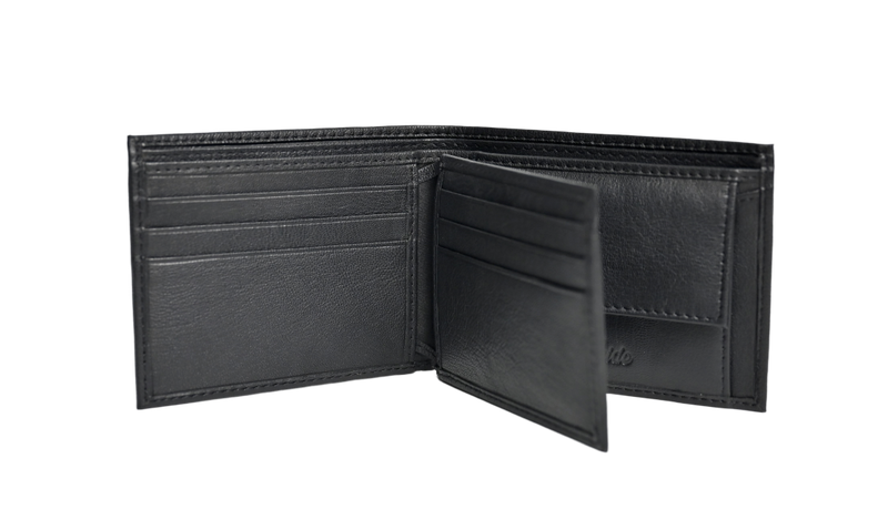 Wallet Men Black with coin pouch - Bifold Lucky Wallet- Full Grain Leather Wallet with NO HOLE- Black Wallet - Oxhide 3851CP Black