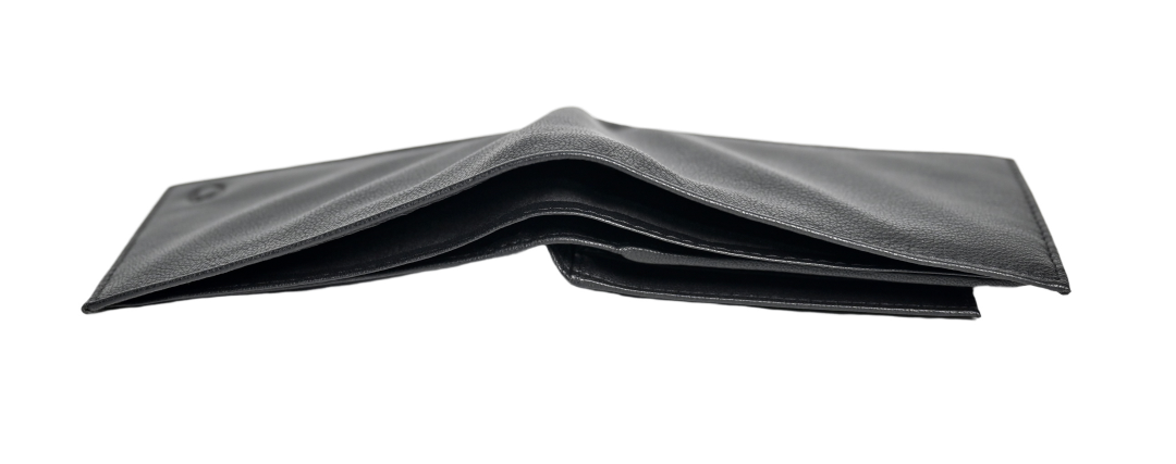 Wallet Men Black with coin pouch - Bifold Lucky Wallet- Full Grain Leather Wallet with NO HOLE- Black Wallet - Oxhide 3851CP Black