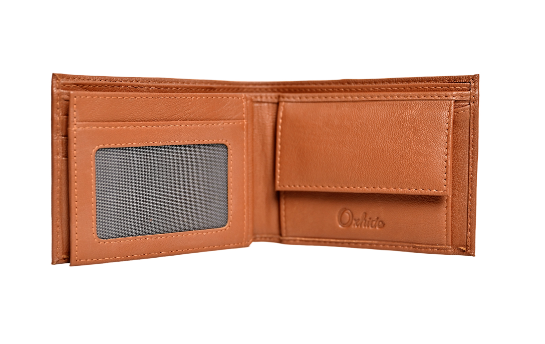 Wallet Men Brown with coin pouch - Bifold Lucky Wallet- Full Grain Leather Wallet with NO HOLE- Brown Wallet - Oxhide 3851CP Brown
