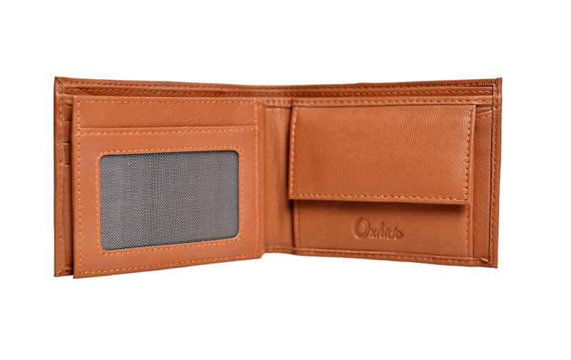 Wallet Men Brown with coin pouch - Bifold Lucky Wallet- Full Grain Leather Wallet with NO HOLE- Brown Wallet - Oxhide 3851CP Brown